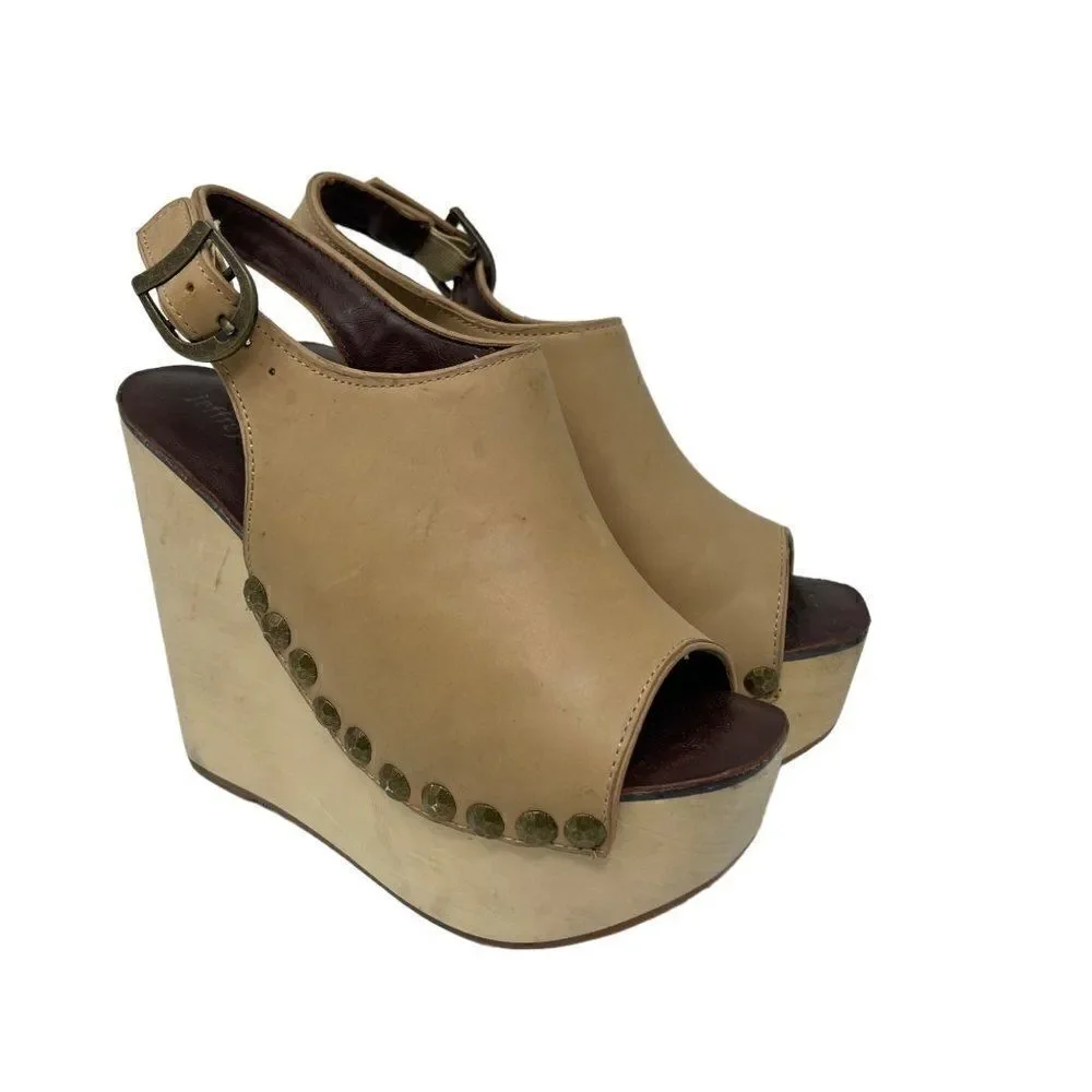 Jeffrey Campbell clogs cream leather US 5.5M BoxD Wood platforms